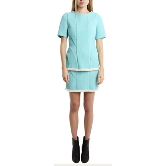 3.1 Phillip Lim Sky Blue Corded Fringed Back Zip Top Size 6 - Picture 1 of 7